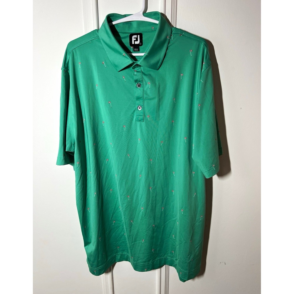 FootJoy Golf Polo Mens XL Green Flag Print Performance Stretch FJ Shirt